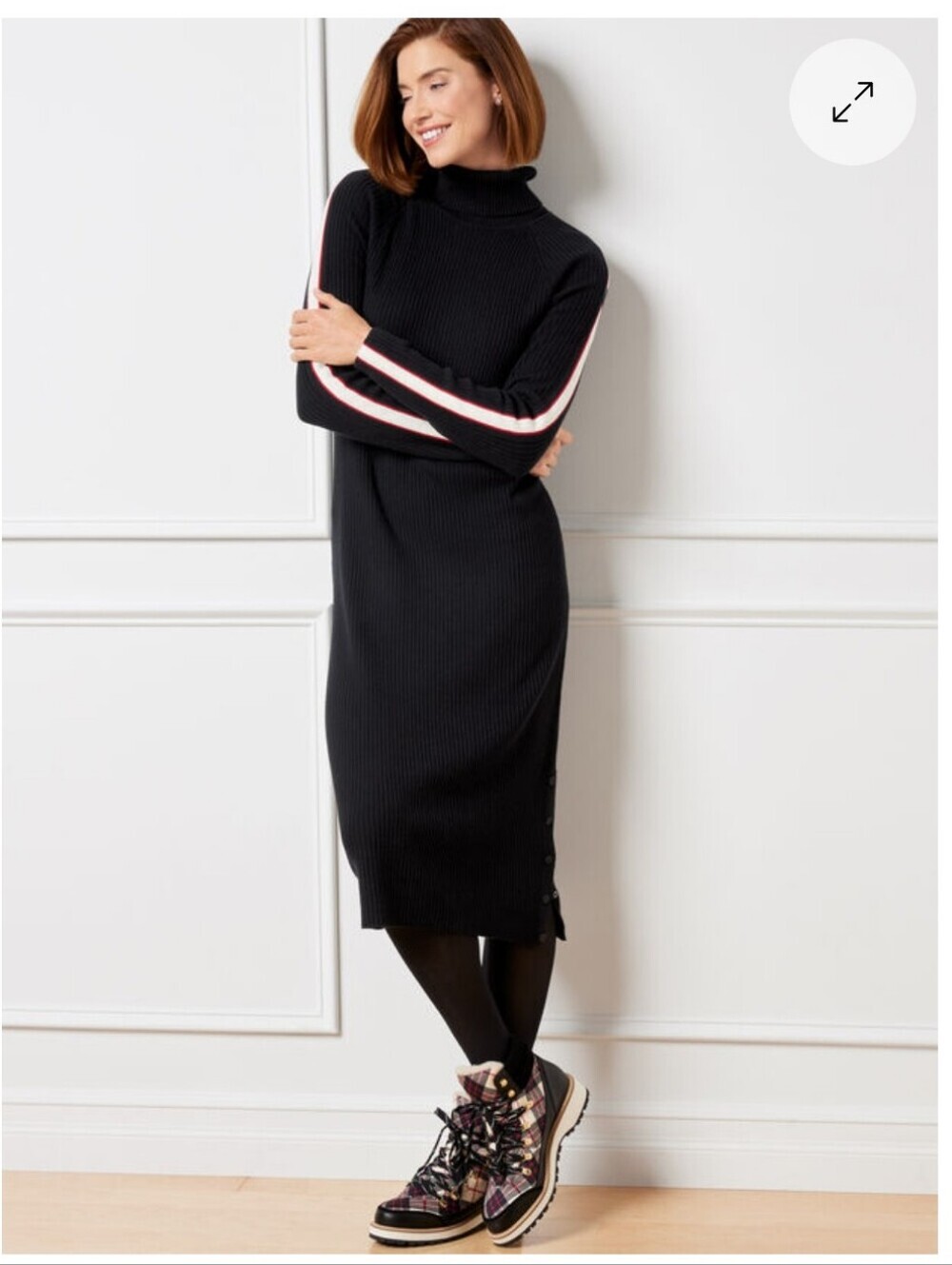 Talbots Button Detail Turtleneck Sweater Dress - Racer Stripe Size Large NWT